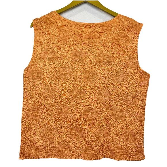 Vintage Y2K Crinkle Textured Orange Tank Top Size L Floral Sequins Fairy Boho - Picture 2 of 4